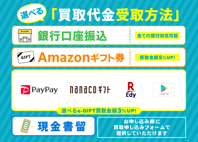 選べる買取代金受け取り方法
